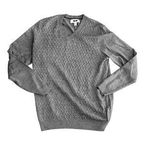 Joseph Abboud Merino Wool V-Neck Sweater Men's L Brown Gray Textured Y2K